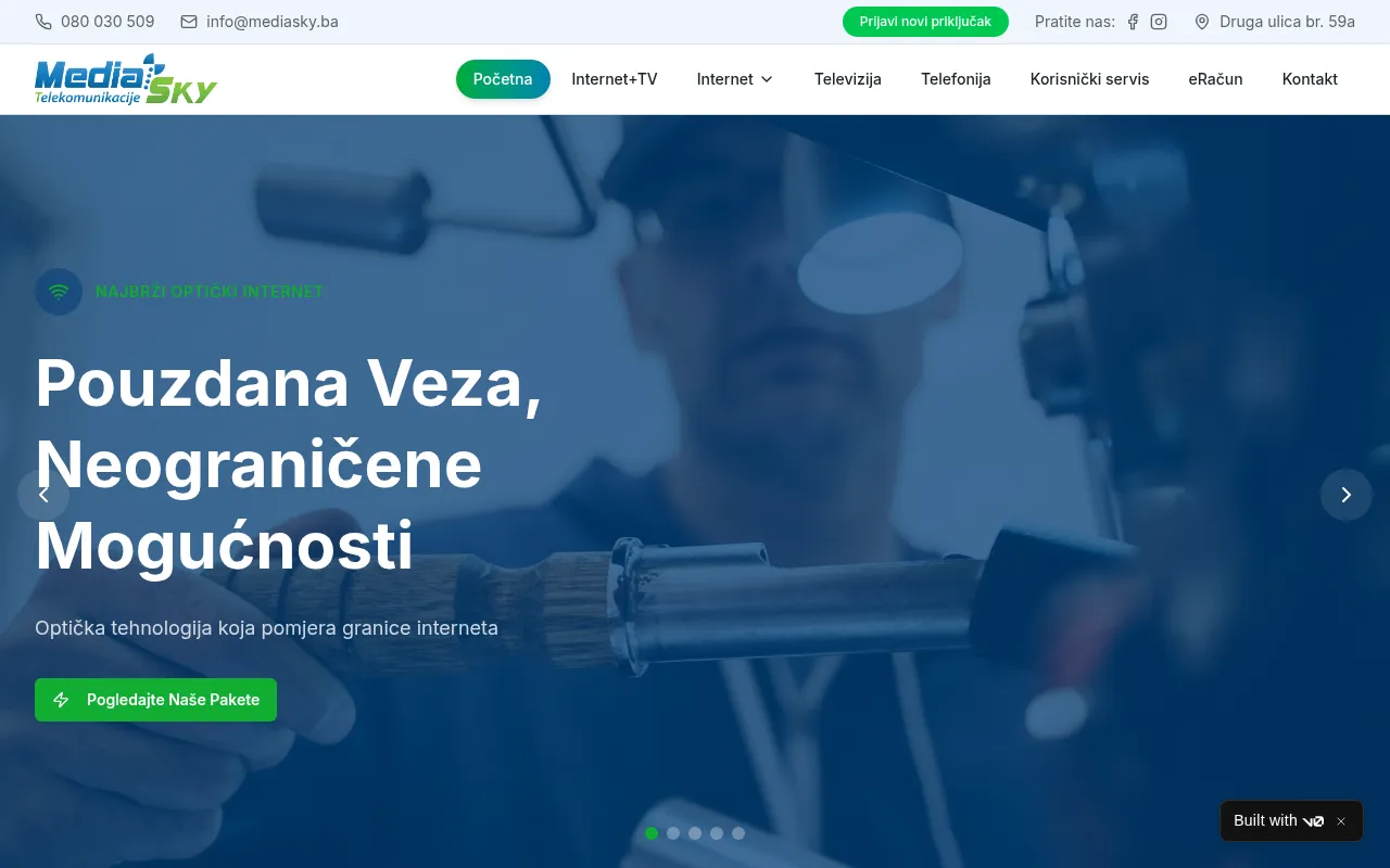Naslovna stranica telekom operatera Media Sky