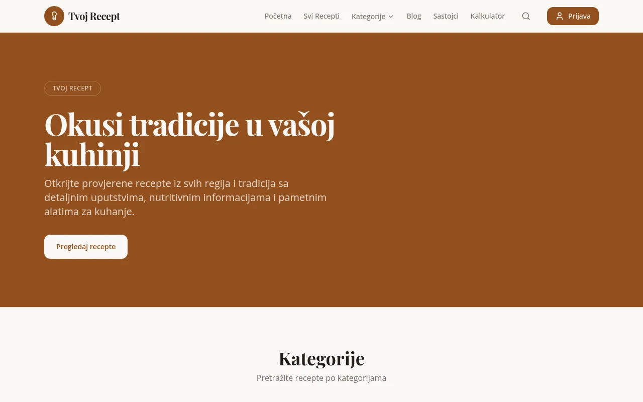 Naslovna stranica baze recepata Tvoj Recept